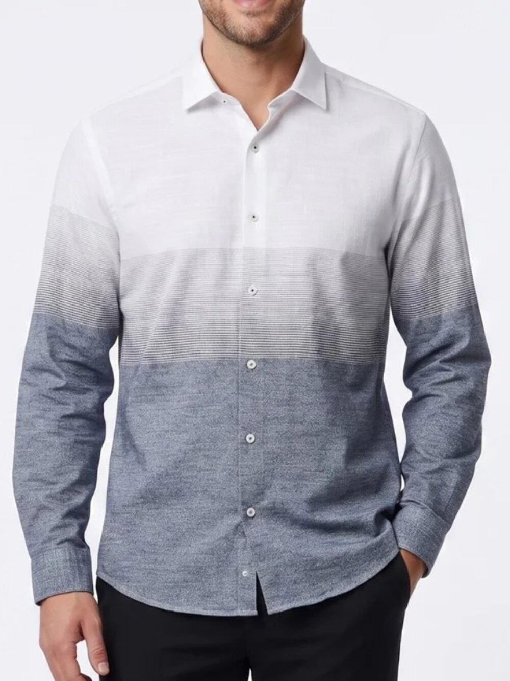 Mizumi Navy/White Striped Color Block Button Up Shirt